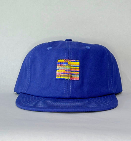 royal blue flat brim hat - stripes patch