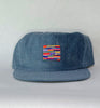 blue cord flat brim hat - stripes patch