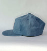 blue cord flat brim hat - stripes patch