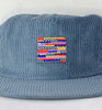 blue cord flat brim hat - stripes patch