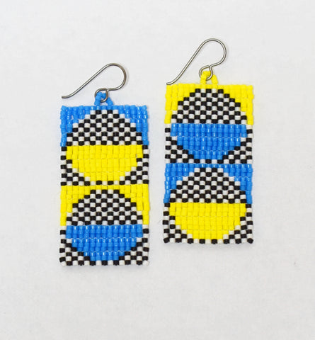 short split circle earrings - blue yellow