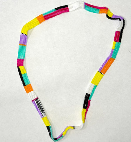 wide ribbon necklace - colorblock and check