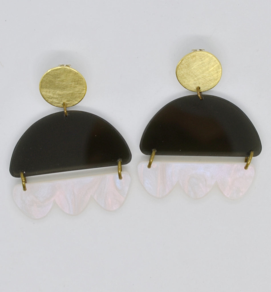 Marshall Earrings - Black and Iridescent Pearl White
