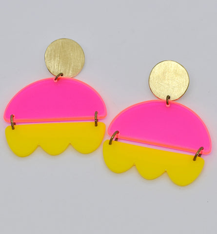 Marshall Earrings - Neon Pink and Yellow