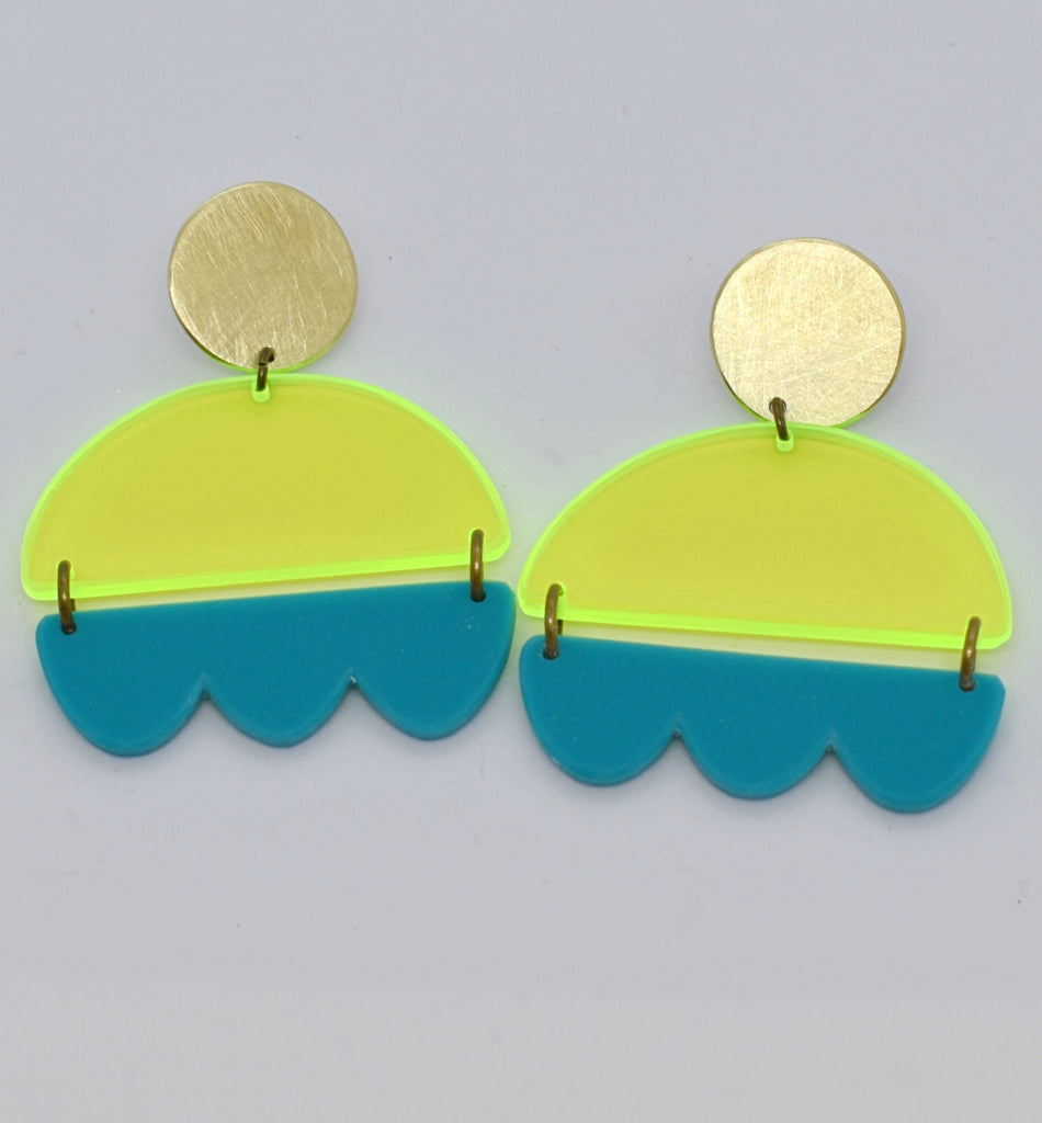 Marshall Earrings - Neon Yellow and Turquoise