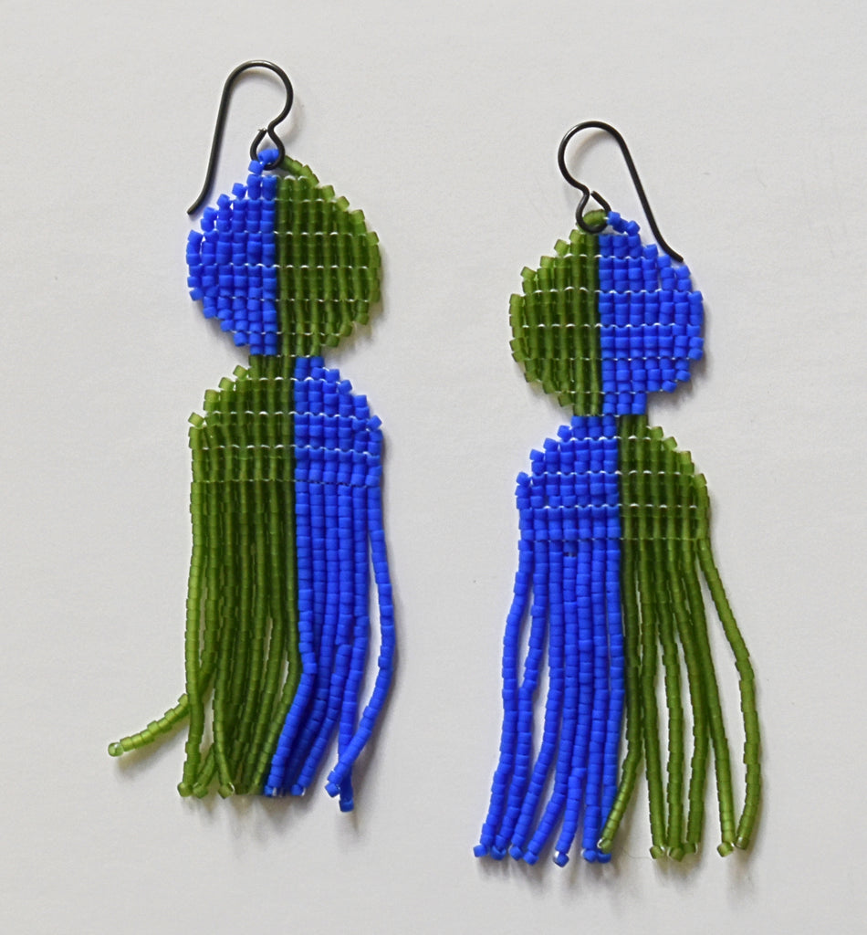 arc fringe earrings - hunter green, blue