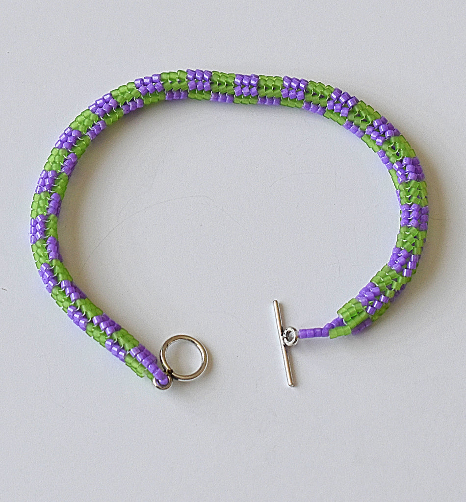 checkerboard rope bracelet - purple, green