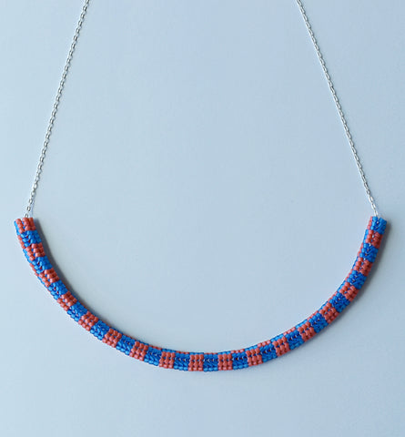 checkerboard chain necklace - blue, pink
