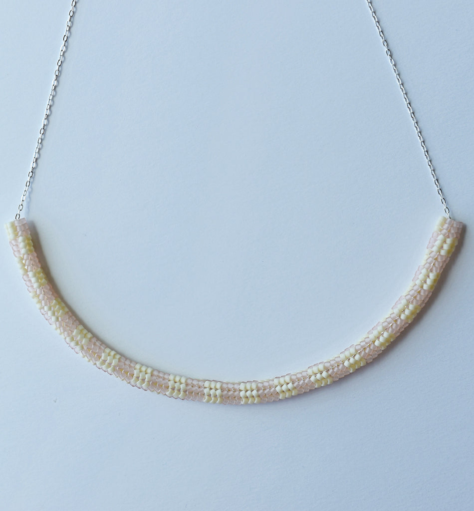 checkerboard chain necklace - pink, creme