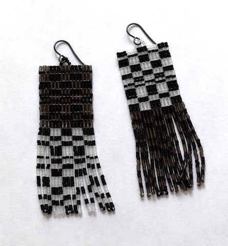 Optical checked earrings - black, grey, frost