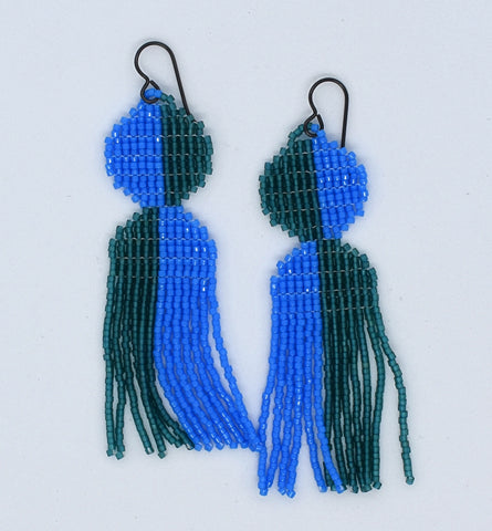 arc fringe earrings - blue, green