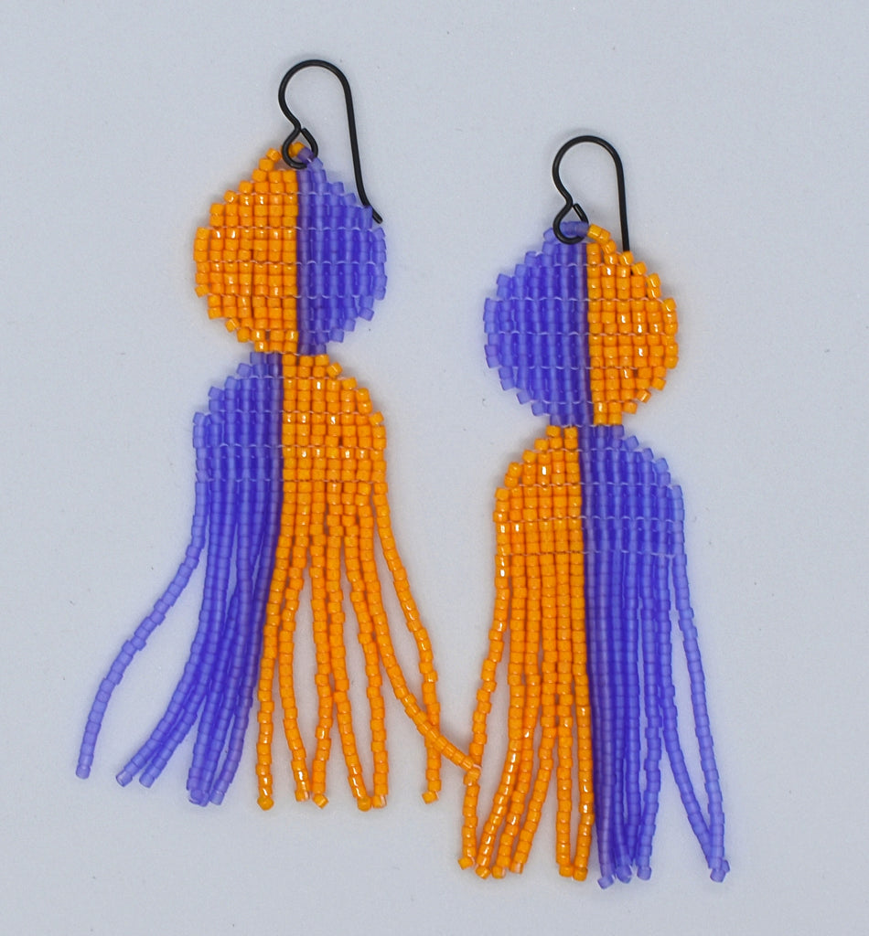 arc fringe earrings - orange, purple