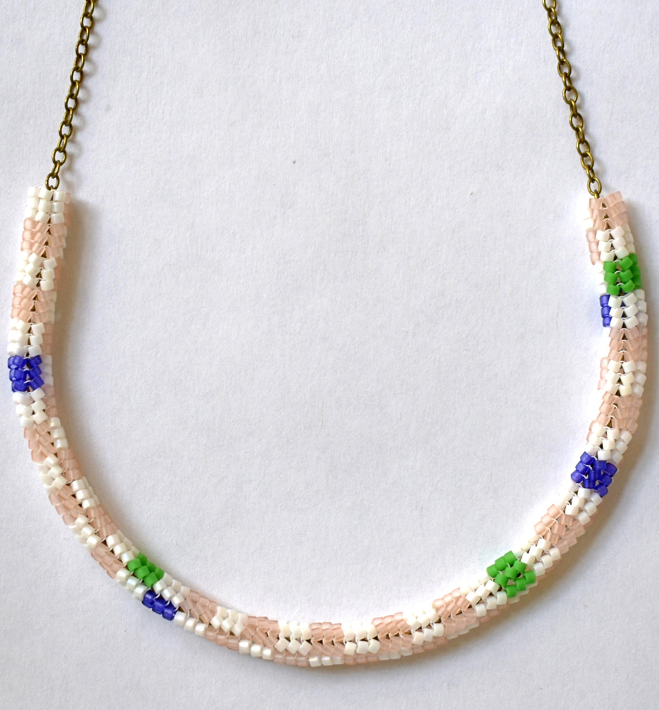 Checkerboard chain necklace - white, pink, green, purple