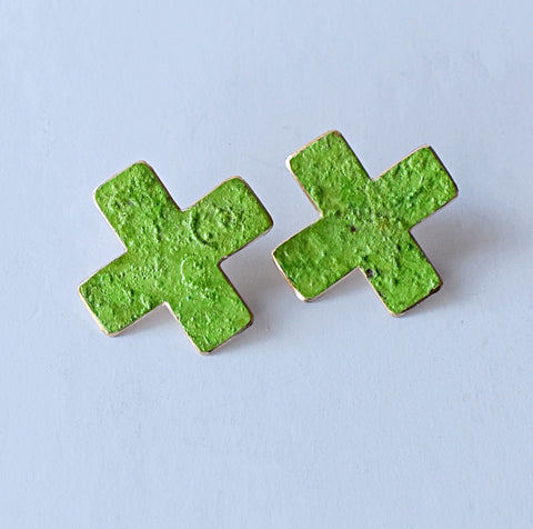 cross stitch earrings - lime green