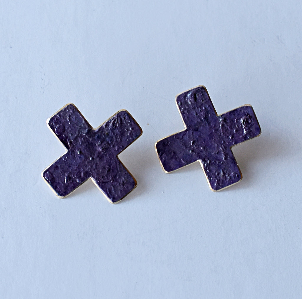 cross stitch earrings - deep purple