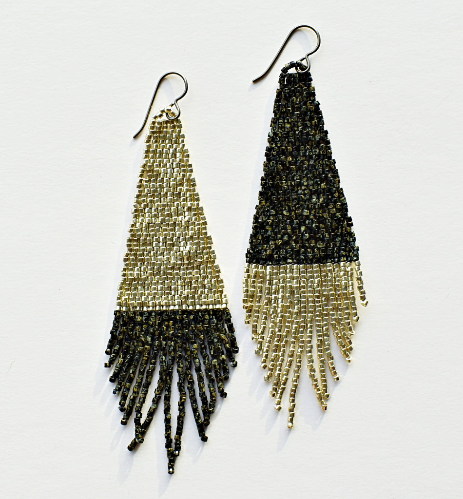 diamond fringe earrings - black