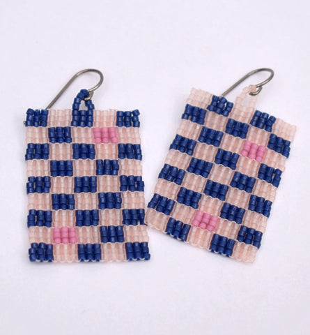 Checkerboard Earrings - Pink and navy