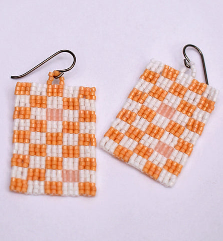 Checkerboard Earrings - White and tan