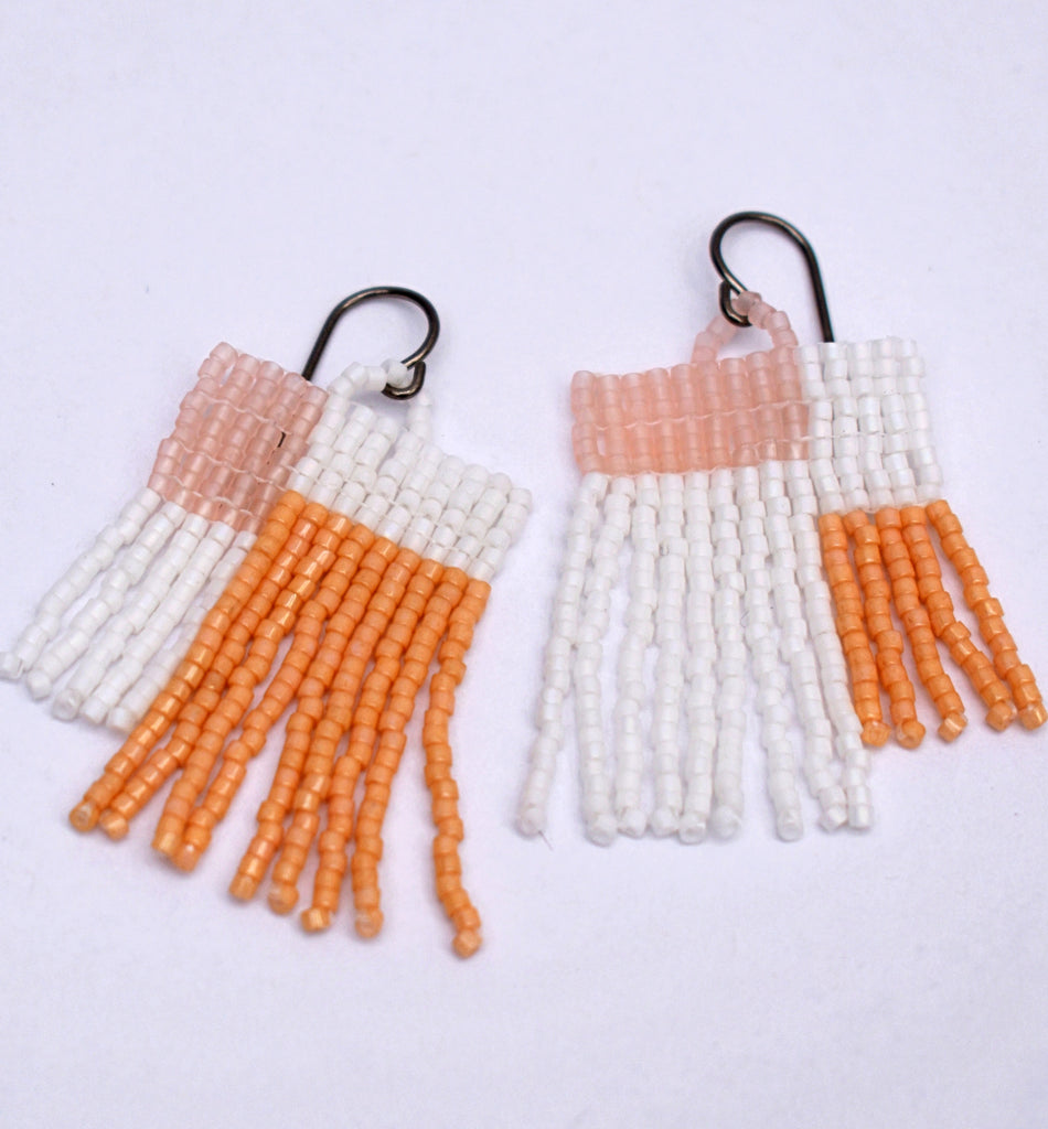 Colorblock Fringe Earrings - White and Tan