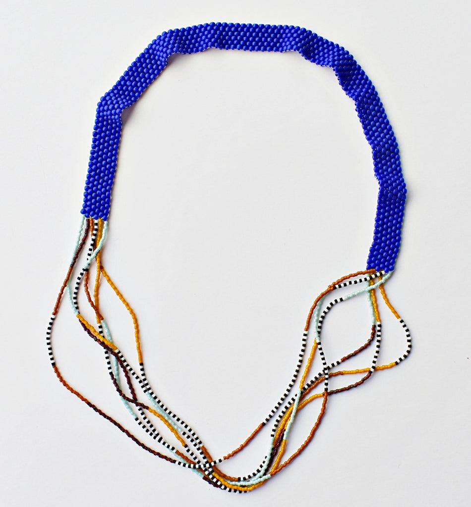flat and strands necklace - blue