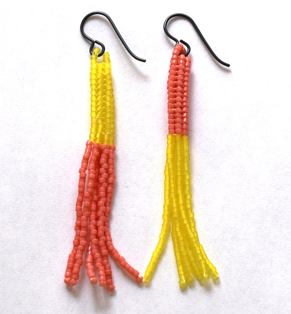 lure earrings - yellow, coral
