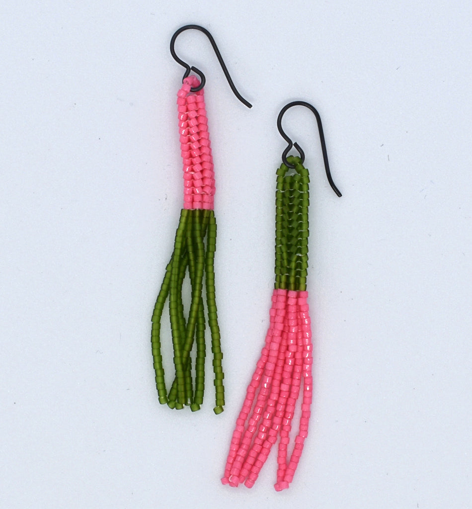 lure earrings - pink, green