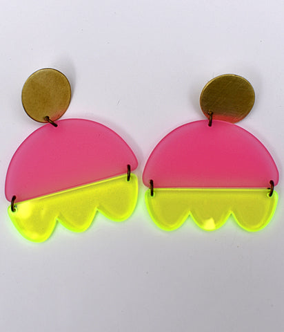 Marshall Earrings - Frosted Pink and Neon Yellow