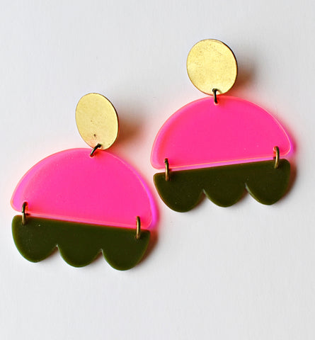 Marshall Earrings - Neon Pink, Olive