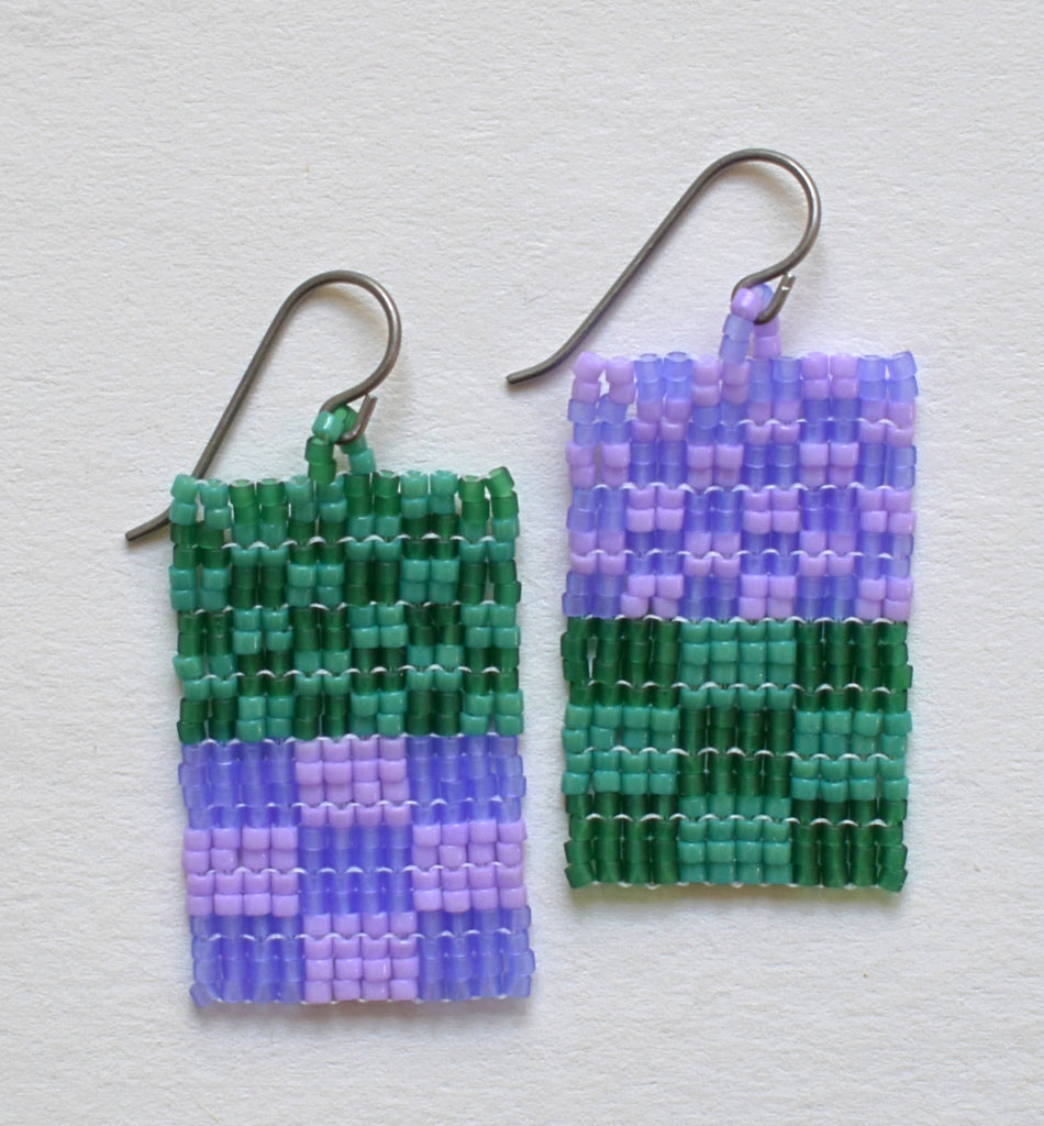 Little check duo earrings - purple and green