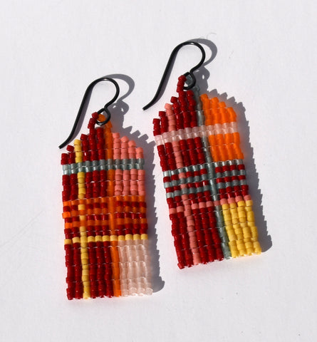 Mini Plaid Earrings - Red