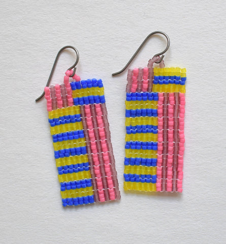 Mini stripes earrings - blue, yellow, pink