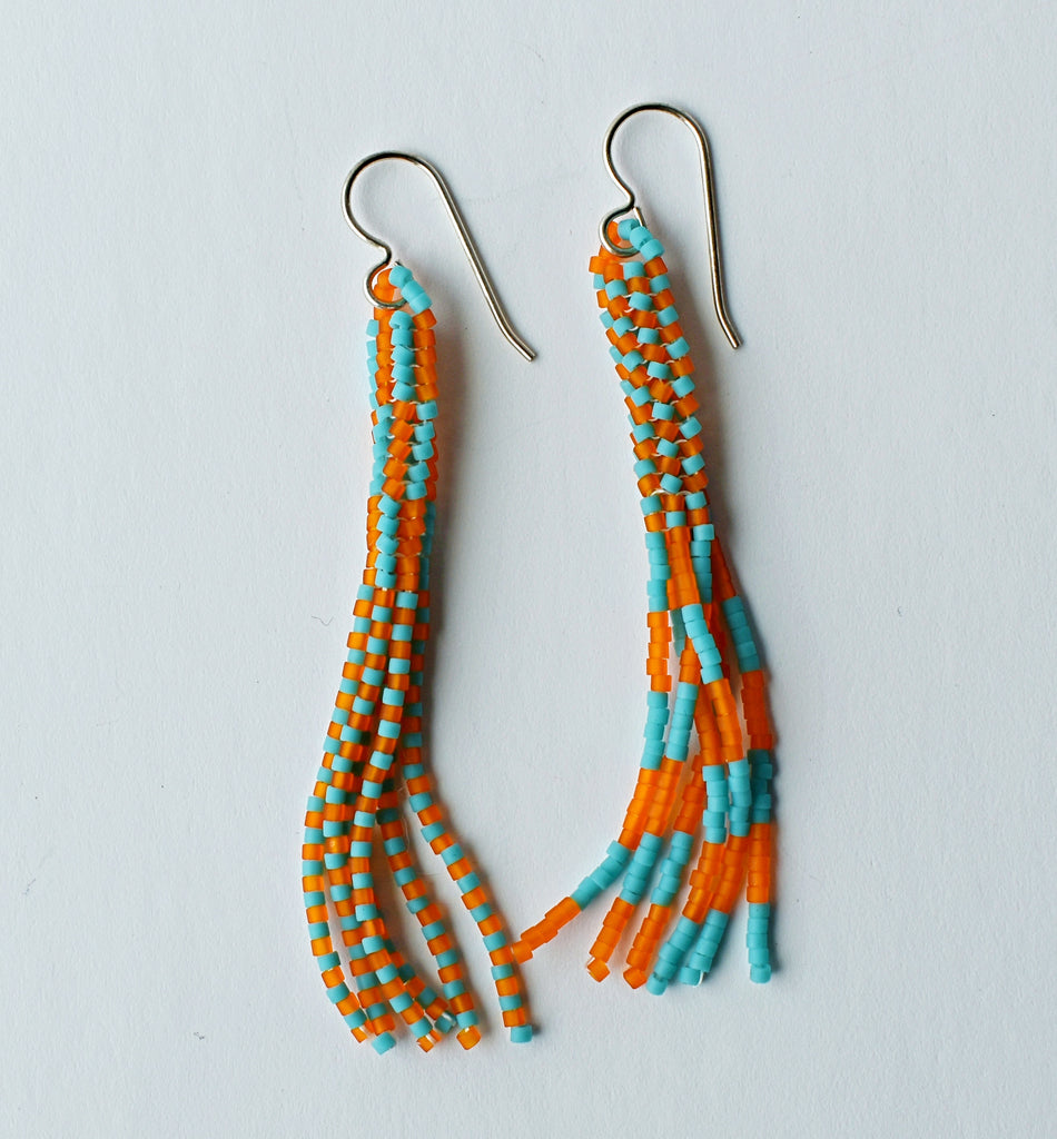 mixed pattern earrings - orange, aqua