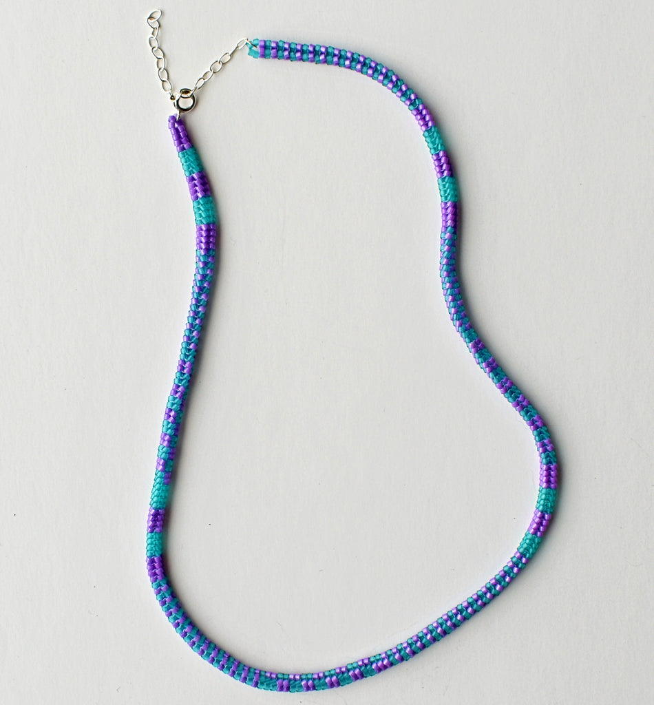 narrow patterns necklace - purple and turquoise