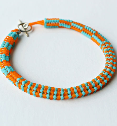mixed pattern rope bracelet - orange aqua