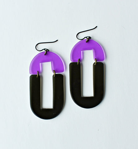 Acrylic Shapes Earrings - Black Purple