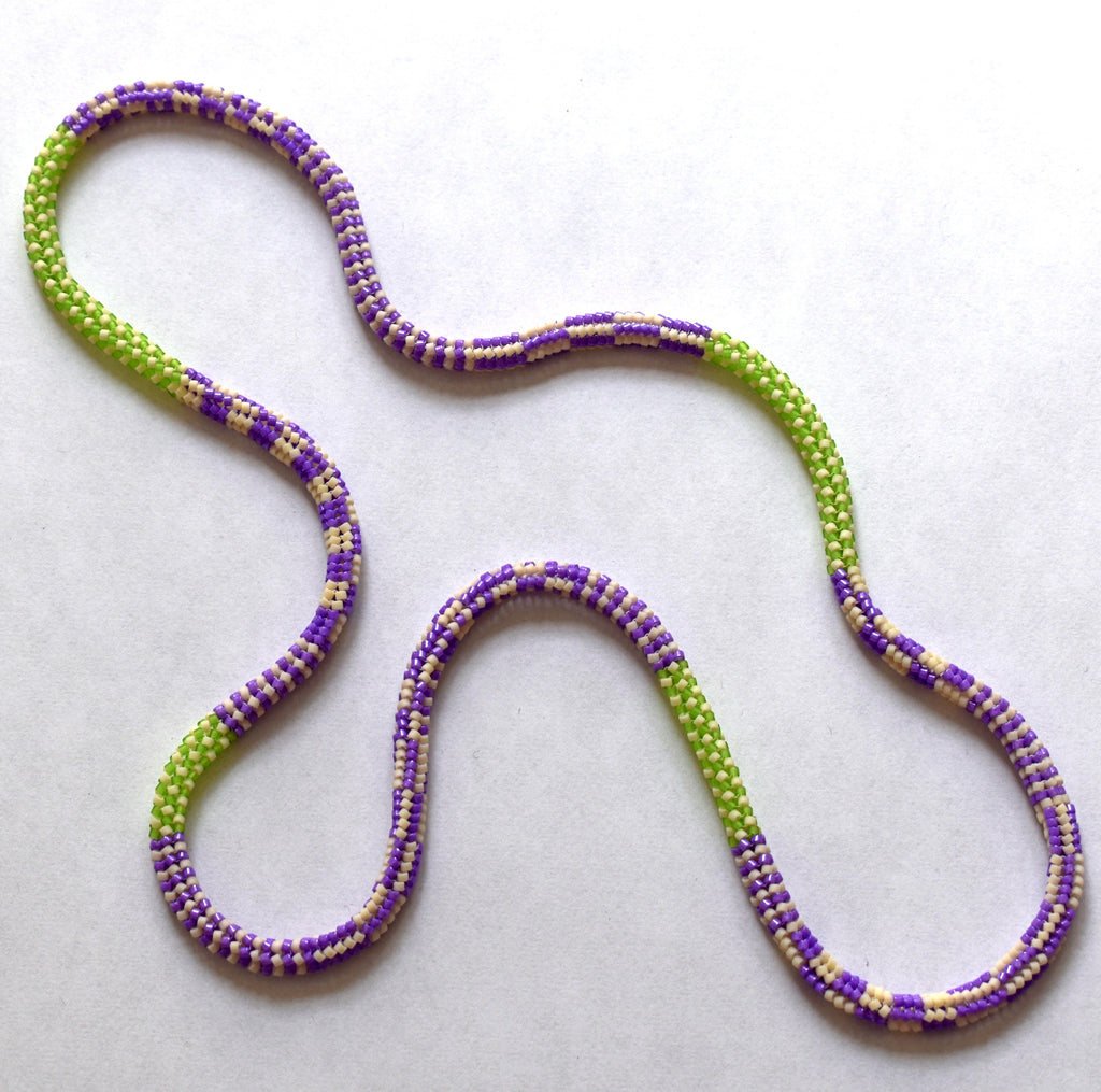 Mixed pattern long rope - creme, lime, purple