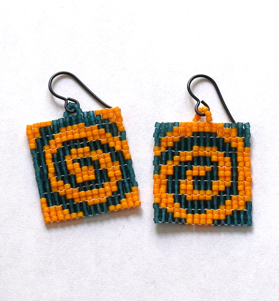 spiral earrings - teal, orange