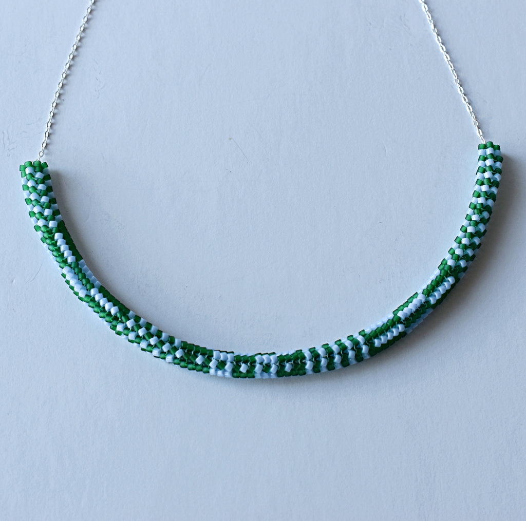 mixed pattern chain necklace - green, blue