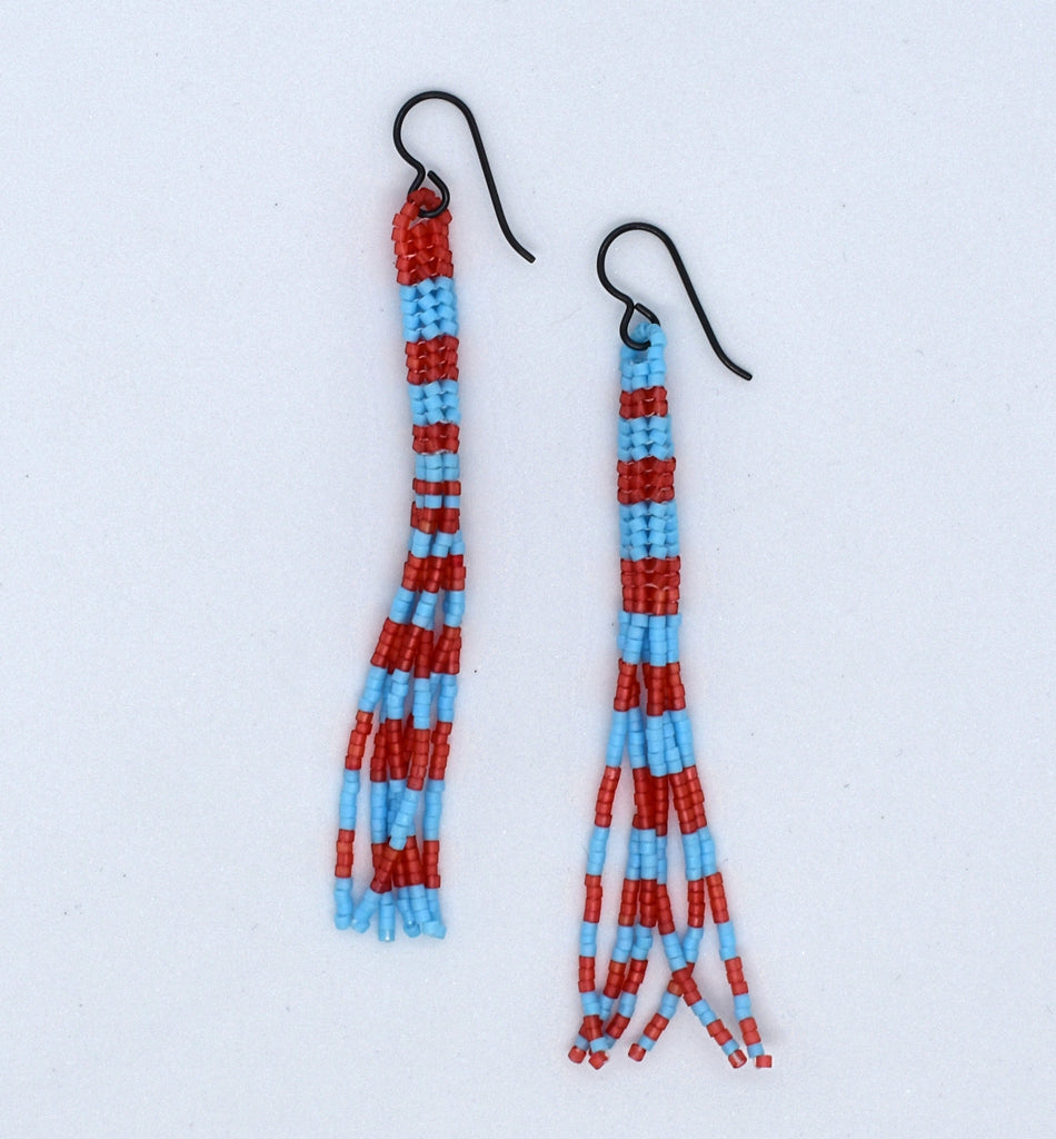 stripe lure earrings - blue, red