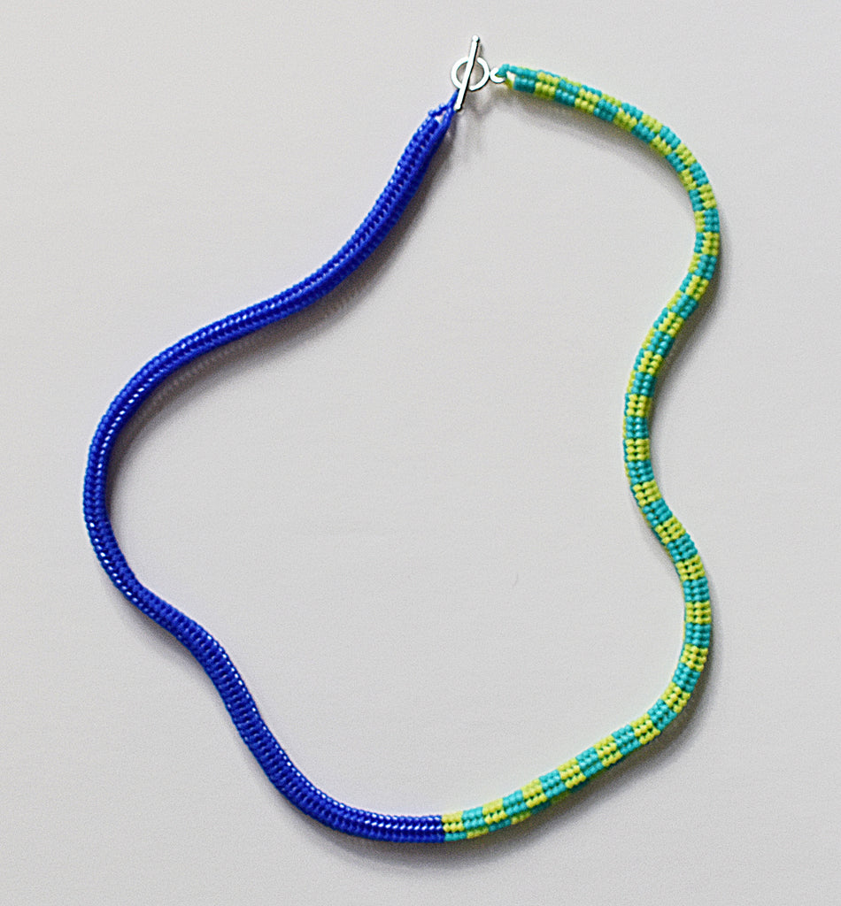 Toggle checker rope necklace - blue, green