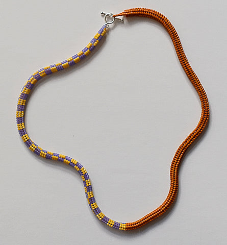 Toggle checker rope necklace - brown, yellow, purple