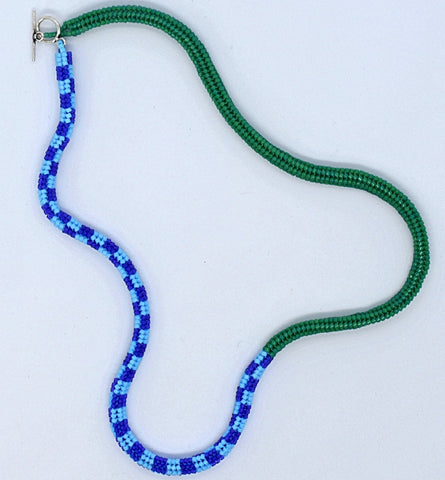 Toggle checker rope necklace - green, blue