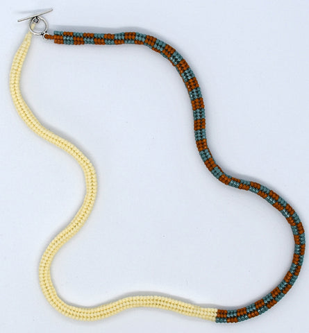 Toggle checker rope necklace - creme, brown, green