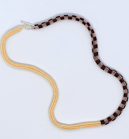 Toggle checker rope necklace - cream, pink, maroon